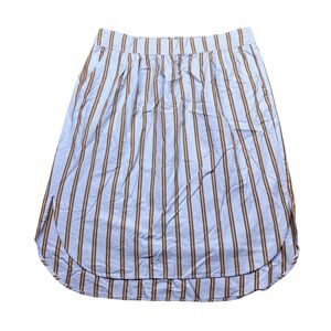 Free Assembly Blue Brown Striped Pleated Pull On Midi Skirt XL Boho Preppy